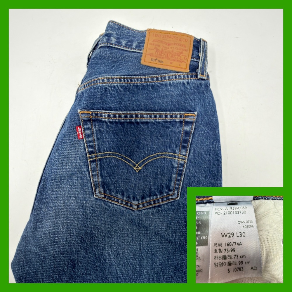 Levi's 501 90s Jeans Mens W29 L30 Blue Medium Wash Button Fly Straight Leg